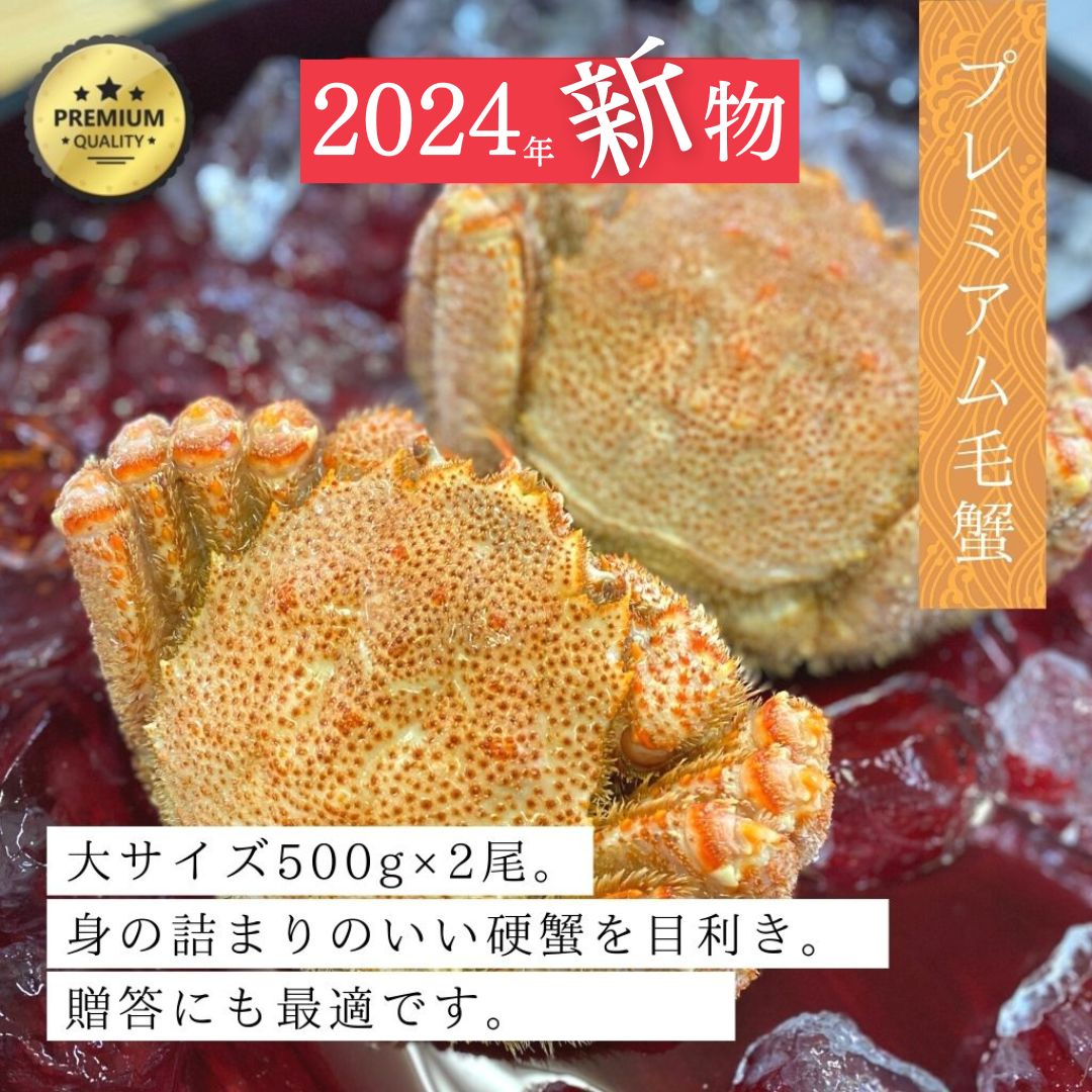 北海道産プレミアム毛蟹2尾（500g以上×2尾）